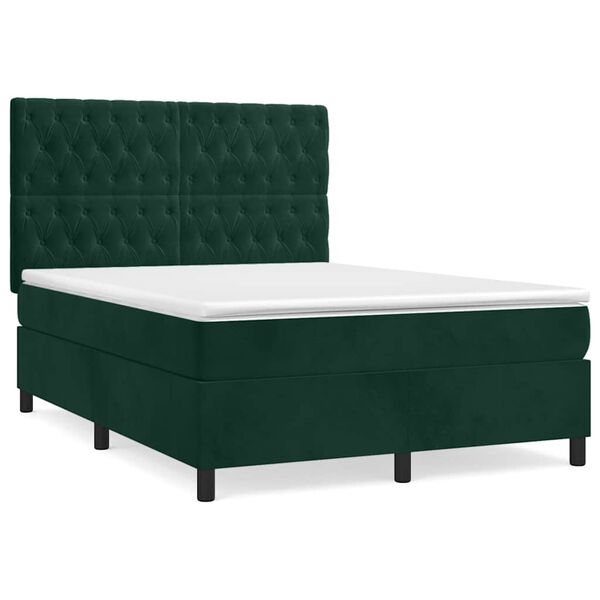 Cama box spring con colchón terciopelo verde oscuro 140×200 cm Verde oscuro Diseño de botones 140 x 200 cm
