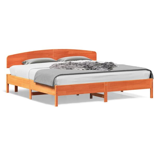 Cama sin colchón madera maciza de pino marrón cera 200×200 cm Marrón cera  200 x 200 cm