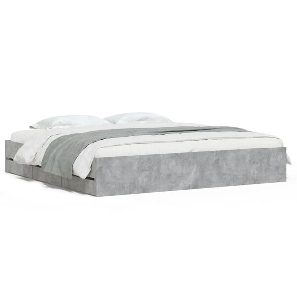 Cama con cajones madera ingeniería gris hormigón 200×200 cm Gris hormigón  200 x 200 cm