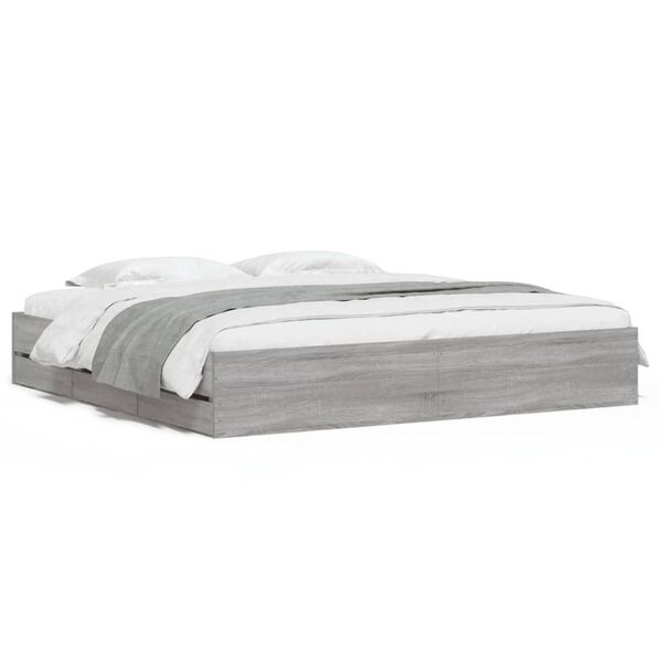 Cama con cajones madera ingeniería gris Sonoma 200×200 cm Gris sonoma  200 x 200 cm