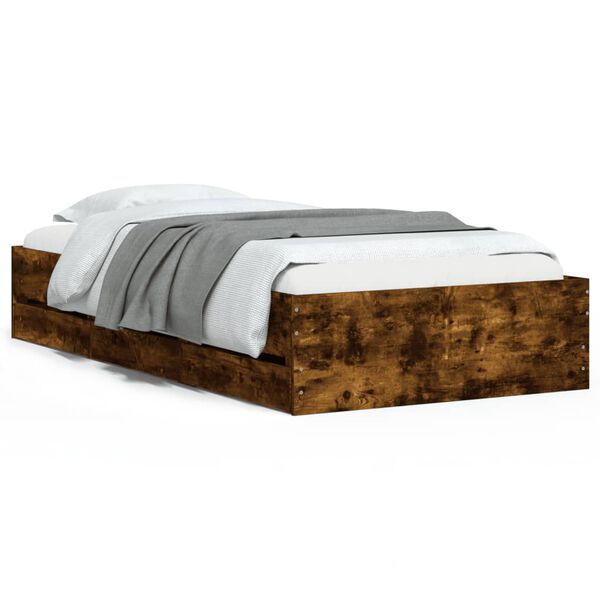 Cama con cajones madera de ingeniería roble ahumado 100×200 cm Roble ahumado  100 x 200 cm
