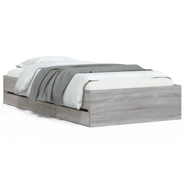 Cama con cajones madera ingeniería gris Sonoma 100×200 cm Gris sonoma  100 x 200 cm