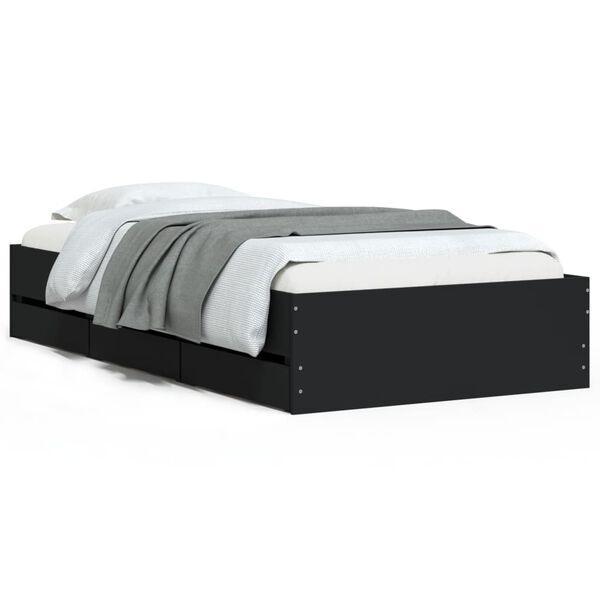 Cama con cajones madera de ingeniería negra 90×200 cm Negro 90 x 200 cm