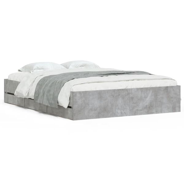 Cama con cajones madera ingeniería gris hormigón 140×190 cm Gris hormigón  140 x 190 cm
