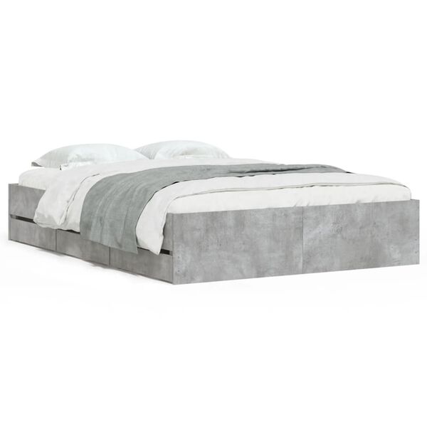 Cama con cajones madera ingeniería gris hormigón 135×190 cm Gris hormigón  135 x 190 cm