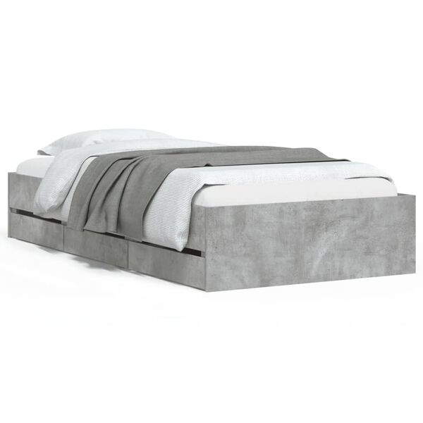 Cama con cajones madera ingeniería gris hormigón 90×190 cm Gris hormigón  90 x 190 cm