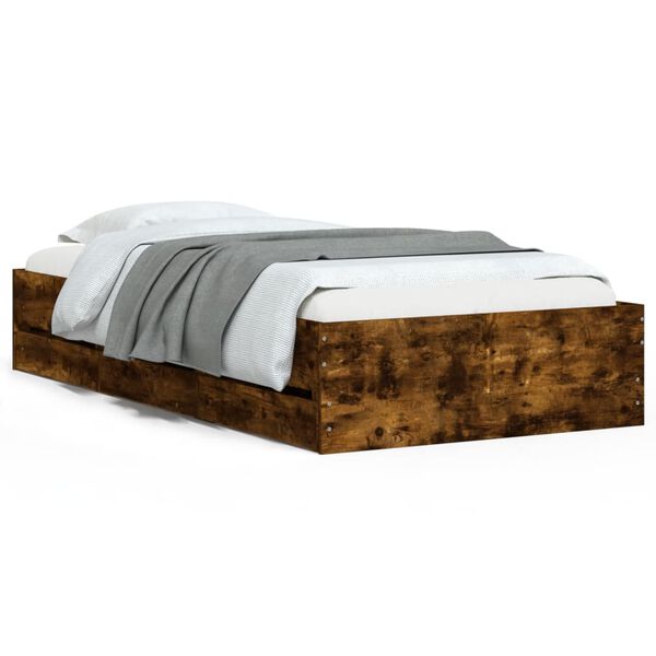 Cama con cajones madera de ingeniería roble ahumado 90×190 cm Roble ahumado  90 x 190 cm