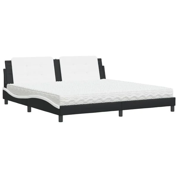 Cama con colchón Zadar cuero sintético negro y blanco 200×200 cm Negro y blanco  200 x 200 cm