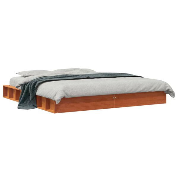 Cama sin colchón madera maciza de pino marrón cera 200×200 cm Marrón  200 x 200 cm