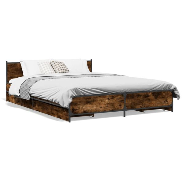 Cama con cajones madera de ingeniería roble ahumado 135×190 cm Roble ahumado  135 x 190 cm