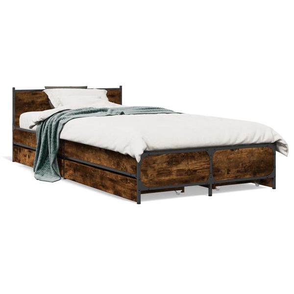 Cama con cajones madera de ingeniería roble ahumado 75×190 cm Roble ahumado  75 x 190 cm