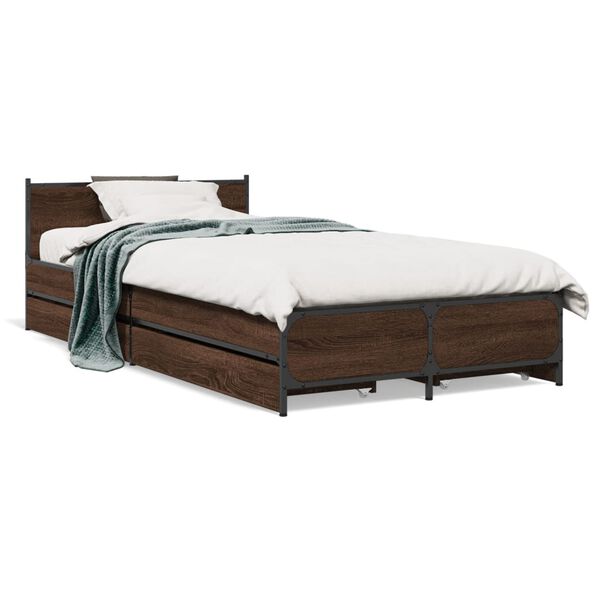 Cama con cajones madera de ingeniería marrón roble 75×190 cm Marrón roble  75 x 190 cm