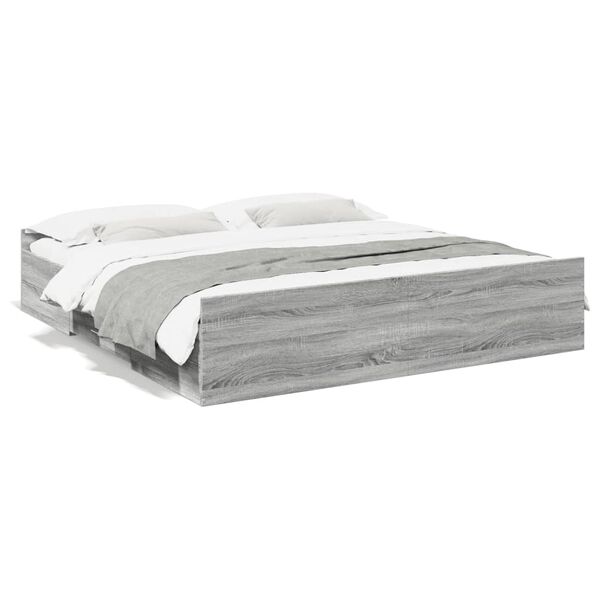 Cama con cajones madera ingeniería gris Sonoma 180×200 cm Gris sonoma  180 x 200 cm