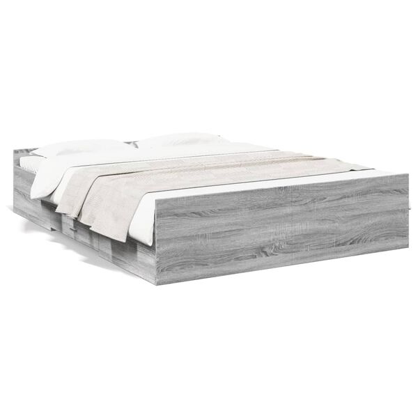 Cama con cajones madera ingeniería gris Sonoma 150×200 cm Gris sonoma  150 x 200 cm
