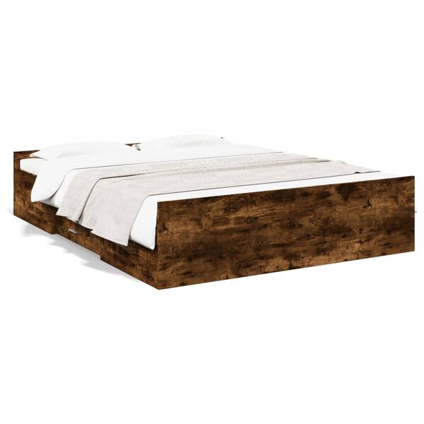 Cama con cajones madera de ingeniería roble ahumado 140×200 cm Roble ahumado  140 x 200 cm