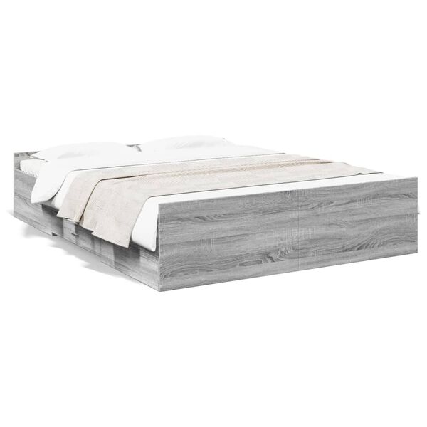 Cama con cajones madera ingeniería gris Sonoma 140×200 cm Gris sonoma  140 x 200 cm