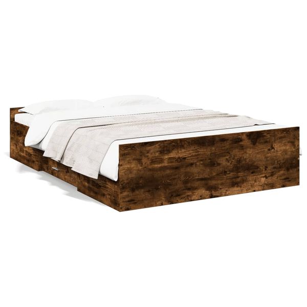 Cama con cajones madera de ingeniería roble ahumado 140×190 cm Roble ahumado  140 x 190 cm