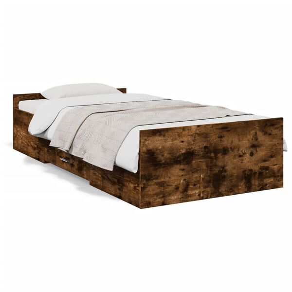 Cama con cajones madera de ingeniería roble ahumado 90×200 cm Roble ahumado  90 x 200 cm