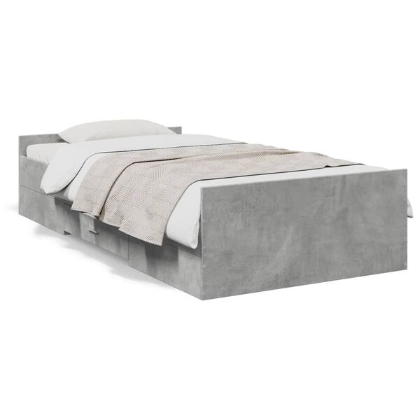 Cama con cajones madera de ingeniería gris hormigón 75×190 cm Gris hormigón  75 x 190 cm