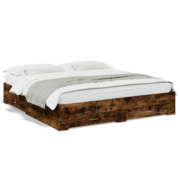 Cama con cajones madera de ingeniería roble ahumado 180×200 cm Roble ahumado 180 x 200 cm