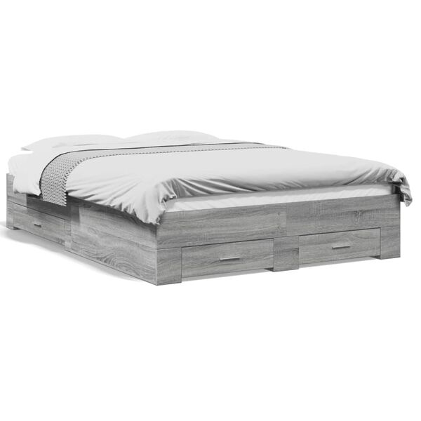 Cama con cajones madera ingeniería gris Sonoma 120×200 cm Gris sonoma 120 x 200 cm