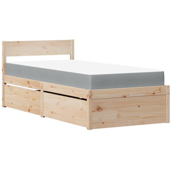 Cama con cajones y colchón madera maciza pino blanco 90×190 cm Natural  90 x 190 cm