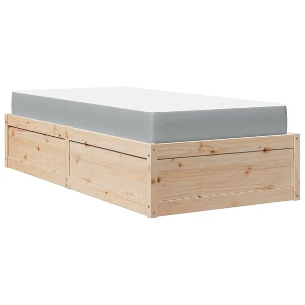 Cama con colchón madera maciza de pino 90×190 cm Natural  90 x 190 cm