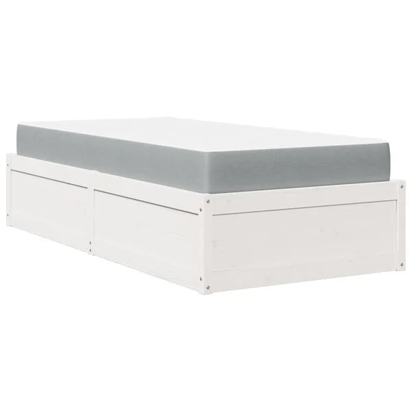 Cama con colchón madera maciza de pino blanco 90×190 cm Blanco  90 x 190 cm