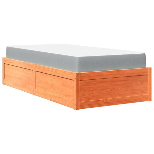 Cama con colchón madera maciza de pino marrón cera 90×190 cm Marrón cera  90 x 190 cm