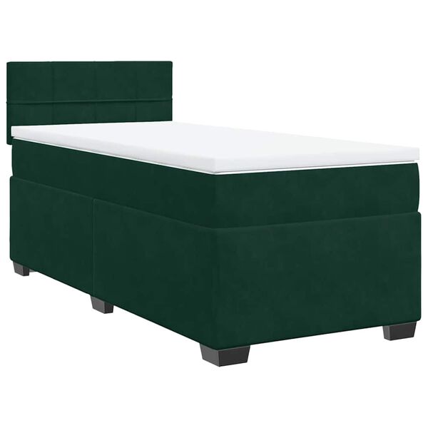 Cama box spring con colchón terciopelo verde oscuro 80×200 cm Verde oscuro  80 x 200 cm Bloques con cuadros