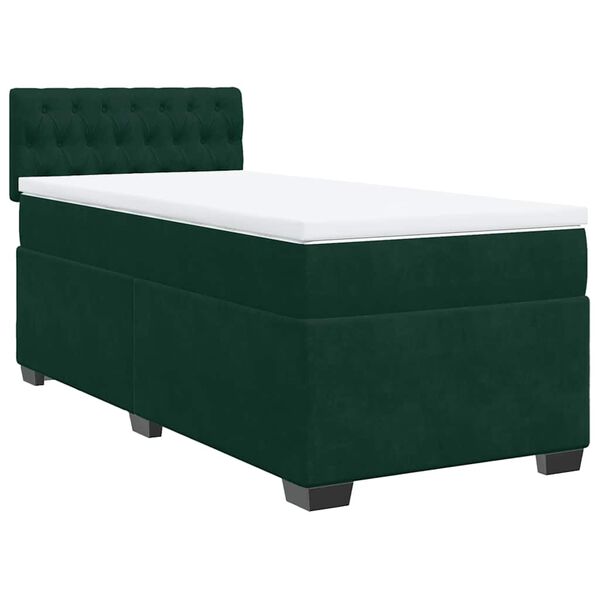 Cama box spring con colchón terciopelo verde oscuro 80×200 cm Verde oscuro  80 x 200 cm Diseño de botones