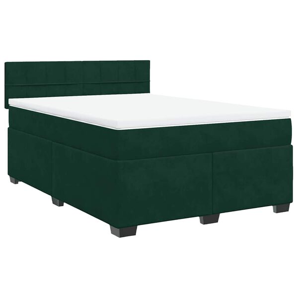 Cama box spring con colchón terciopelo verde oscuro 140×190 cm Verde oscuro  140 x 190 cm Bloques con cuadros