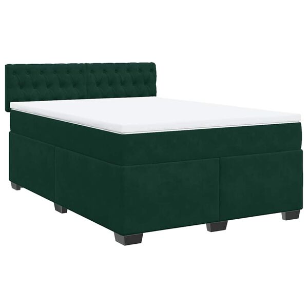 Cama box spring con colchón terciopelo verde oscuro 140×190 cm Verde oscuro  140 x 190 cm Diseño de botones