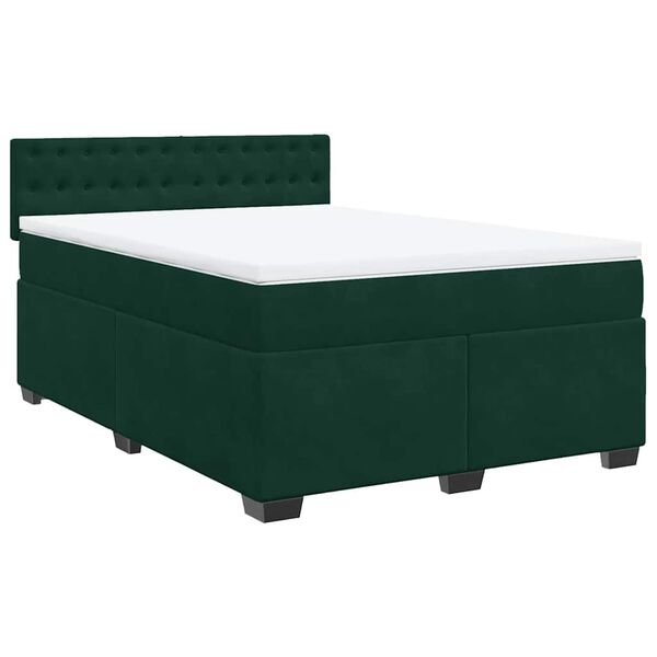 Cama box spring con colchón terciopelo verde oscuro 140×190 cm Verde oscuro  140 x 190 cm botones