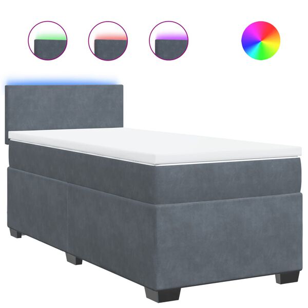 Cama box spring individual con colchón terciopelo gris oscuro Gris oscuro  tamaño individual Diseño plano