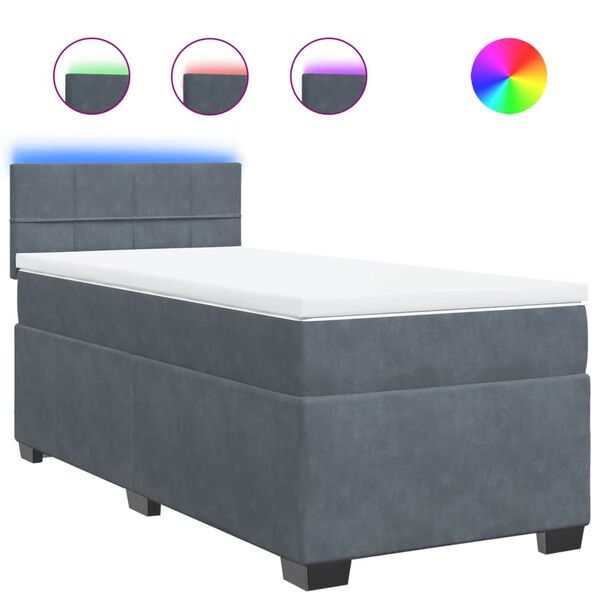 Cama box spring individual con colchón terciopelo gris oscuro Gris oscuro  tamaño individual botones