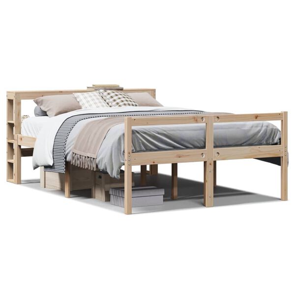 Cama personas mayores y cabecero madera maciza pino 120×190 cm Natural  120 x 190 cm