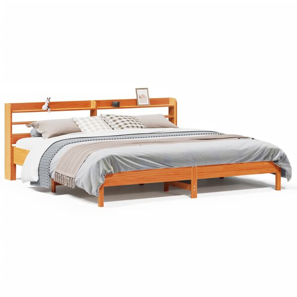 Cama sin colchón madera maciza de pino marrón cera 180×200 cm Marrón cera
