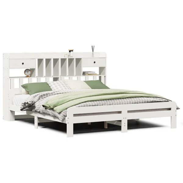 Cama con estantería sin colchón madera maciza marrón 150×200 cm  150 x 200 cm