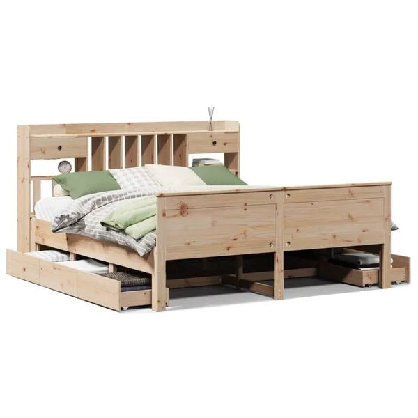 Cama con estantería sin colchón madera maciza de pino 180x200cm Natural  180 x 200 cm