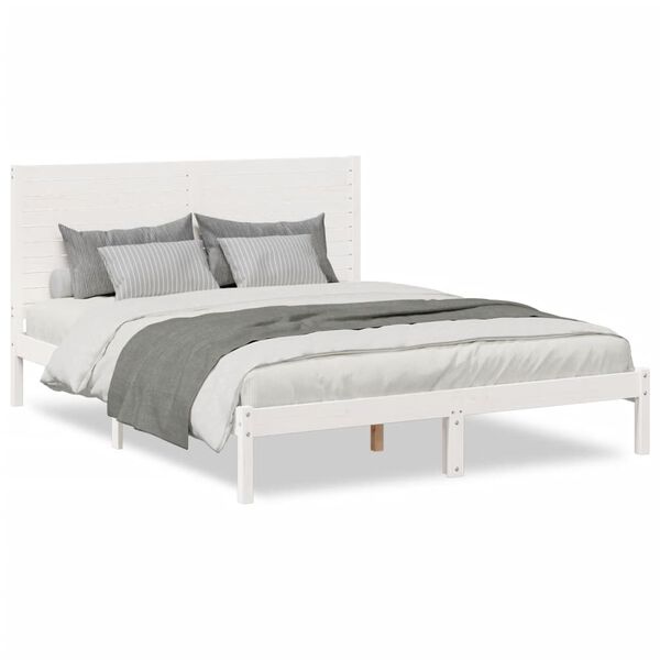Cama extralarga sin colchón madera maciza blanca 160×220 cm Blanco 160 x 220 cm