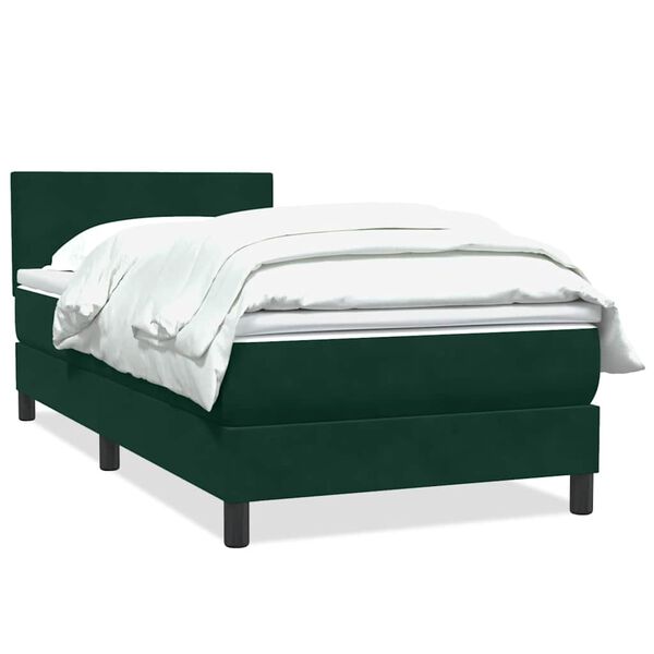 Cama box spring con colchón terciopelo verde oscuro 80×220 cm Verde oscuro 80 x 220 cm Diseño plano