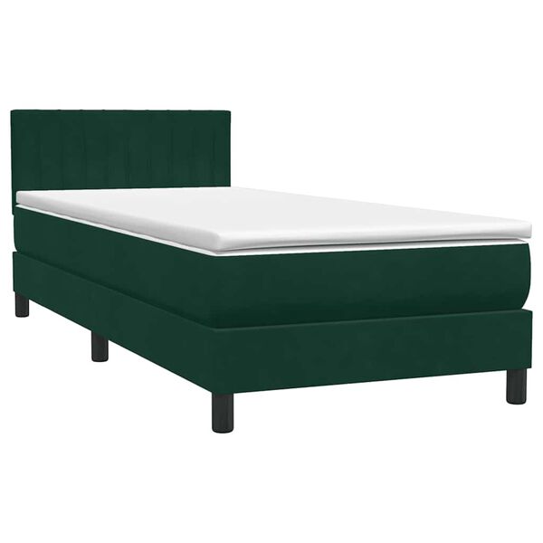 Cama box spring con colchón terciopelo verde oscuro 80×220 cm Verde oscuro 80 x 220 cm Rayas verticales