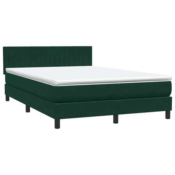 Cama box spring con colchón terciopelo verde oscuro 160×220 cm Verde oscuro 160 x 220 cm Rayas verticales