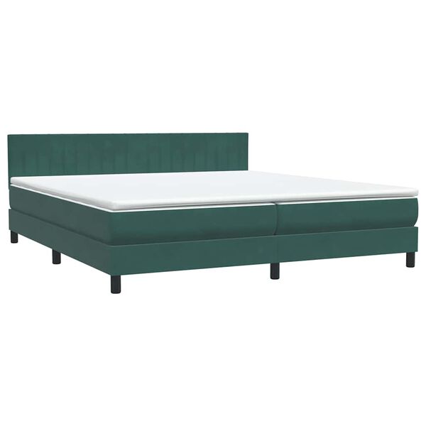 Cama box spring con colchón terciopelo verde oscuro 180×220 cm Verde oscuro 180 x 220 cm Rayas verticales