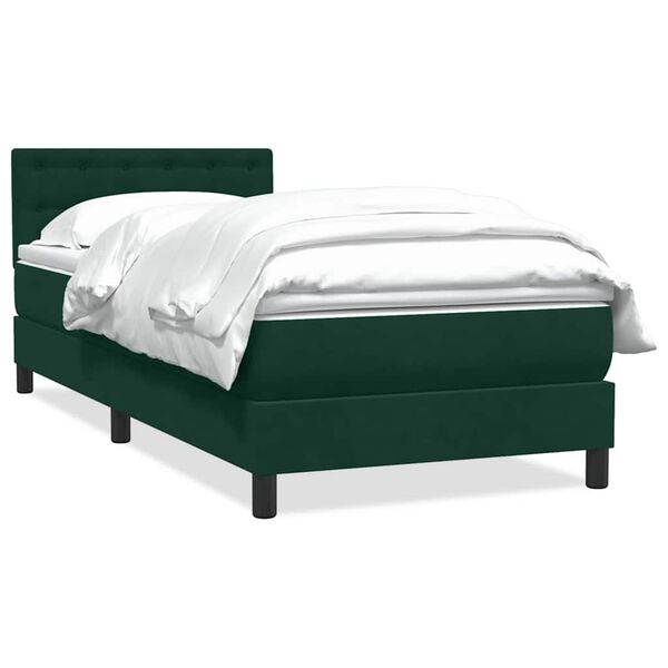 Cama box spring con colchón terciopelo verde oscuro 80×220 cm Verde oscuro 80 x 220 cm botones
