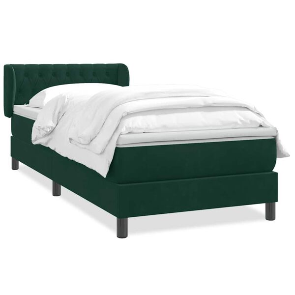 Cama box spring con colchón terciopelo verde oscuro 80×220 cm Verde oscuro 80 x 220 cm Diseño de botones