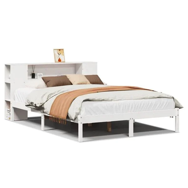 Cama con estantería sin colchón madera maciza blanca 120×200 cm Blanco  120 x 200 cm