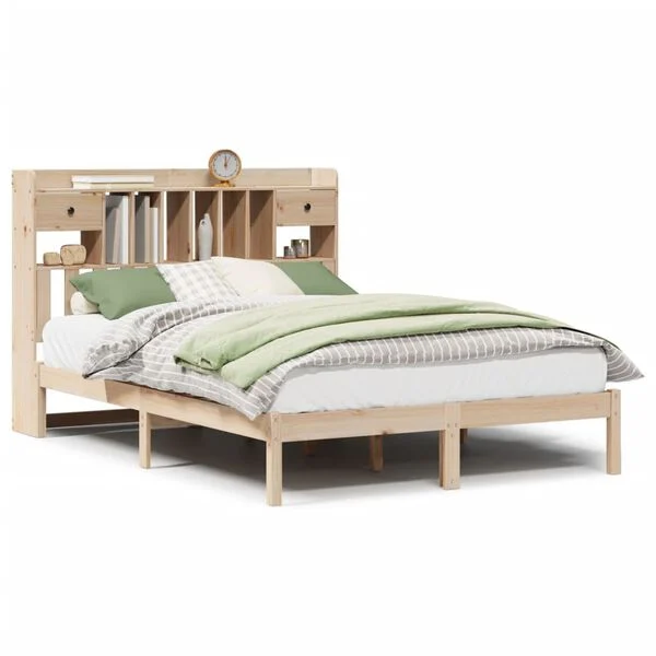 Cama con estantería sin colchón madera maciza de pino 140x200cm Natural  140 x 200 cm
