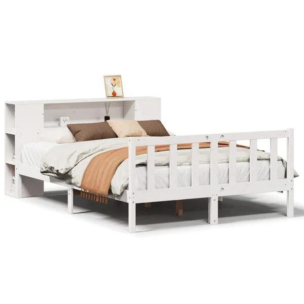 Cama con estantería sin colchón madera maciza blanca 120×190 cm Blanco  120 x 190 cm